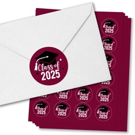 Big Dot of Happiness Class of 2025 Maroon Grad Party Envelope Seal Stickers, Round Circle Stickers to Seal Invites & Thank You Cards, Graduation Envelope Seals - 120 Count (Maroon)