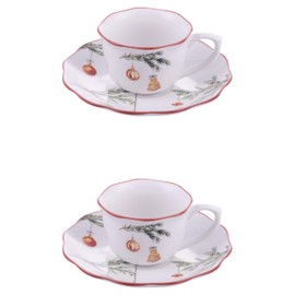 Set 2 tazzine caffè con piattino 100 ml in porcellana, decoro natalizio, Rametto