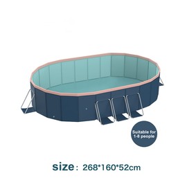 RockRain 3.0m Oval Inflatable PVC Pool: Dark Blue Garden Swimming Pool - Durable & Foldable for Easy Storage - Large Water Capacity for Family Fun & Relaxation