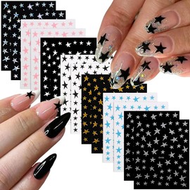 14 Sheets Star Nail Art Stickers 3D Self-Adhesive Nail Decals Pink Gold Nail Stickers Nail DIY Supplies Nail Art Design Decoration for Women 7 Colors