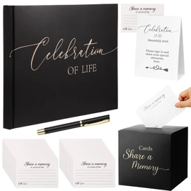Engrowtic 64 Pcs Guest Book Set Funeral Guest Book Celebration of Life for Memorial Service with 60 Pcs Share a Memory Cards Box Table Sign Pen Guestbook Sign in Loving Memory for Registry Decoration