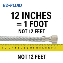 EZ-FLUID 12-Inches Refrigerator Ice Maker Water Line 1Ft x 1/4" Female Comp. Connection,Premium Stainless Steel Braided Ice Maker Water Hose, PVC Inner Tube Fridge Water Line for Refrigerator