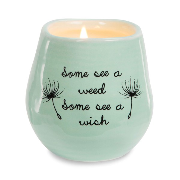 Pavilion Gift Company 77111 Plain Dandelion Wishes - Some See a Weed Some See a Wish Green Ceramic Soy Serenity Scented Candle, 8 oz