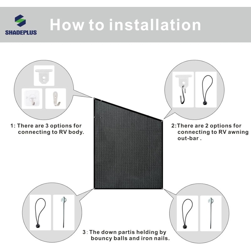SHADEPLUS 9'x7' RV Awning Side Shade Black Mesh Sun Screen