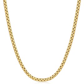 Fiusem Flat Box Chains for Men, 3mm 14K Gold Plated Stainless Steel Chain Necklace, Necklaces for Men and Women 20 Inch