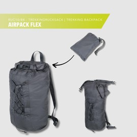 TROIKA Airpack Flex Trekking Backpack - Ultralight 140 g, Waterproof, Space-Saving Foldable - Large Main Compartment with Rolltop Closure, Capacity 18 Litres - Nylon - Black, black