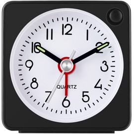 W OUTWIT Travel Analog Alarm Clock, 2.25 inch, Ultra Small Clock with Snooze and Light Function, Super Silent Non Ticking, Battery Operated, Easy Setting