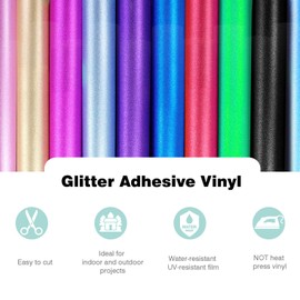 DoreenBow 12 Sheets Glitter Adhesive Vinyl for Craft Colorful Adhesive Permanent Vinyl Sheets with 2pcs High Tack Transfer Paperm,Permanent Adhesive Vinyl 12 x 12 Inch