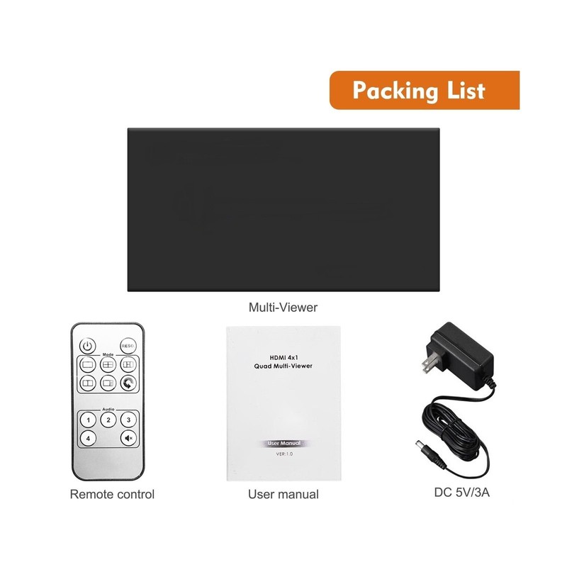 EMEBAY - Digital HDMI 4x1 1080P Quad Multi-Viewer Seamless Switcher