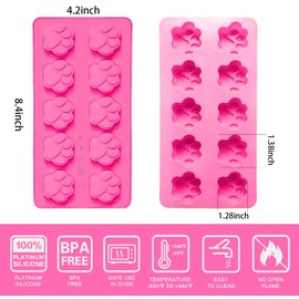 2 Pcs Silicone Puppy treat molds, Dog Paw and Bone Mold Ice Cube Mold, Jelly, Biscuits, Chocolate, Candy Baking Mold, Oven Microwave Freezer Dishwasher Safe-Pink & Blue (1)