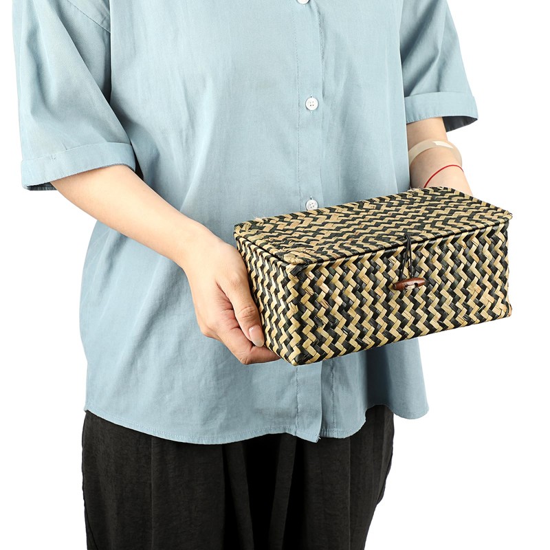 Hipiwe X-small Wicker Basket with Lid Natural Seagrass Storage Baskets