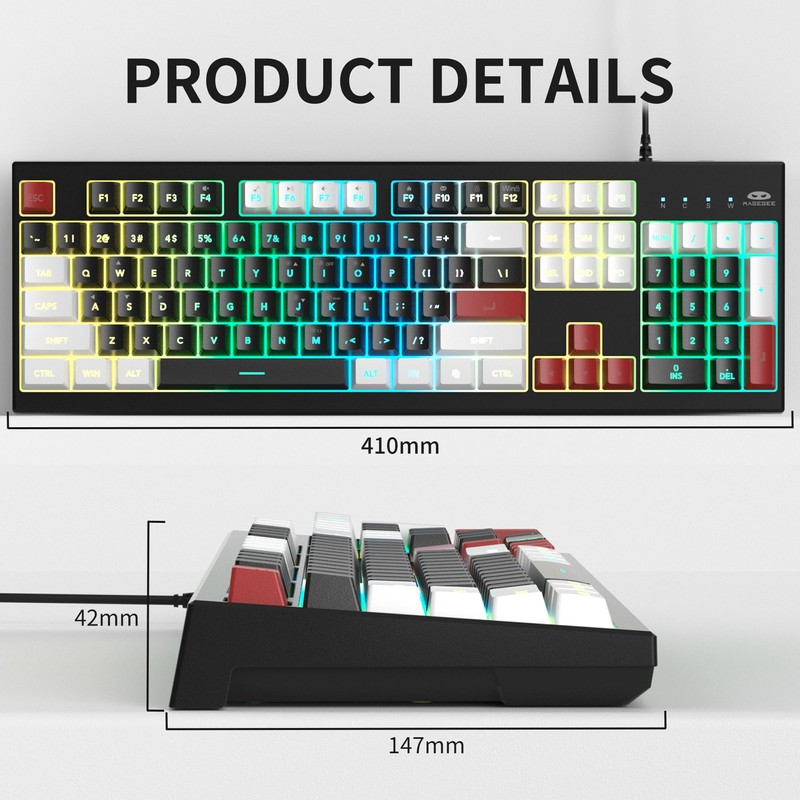 MageGee Creamy Keyboard,K2 Keyboard Wired RGB Backlit 104 Keys Waterproof