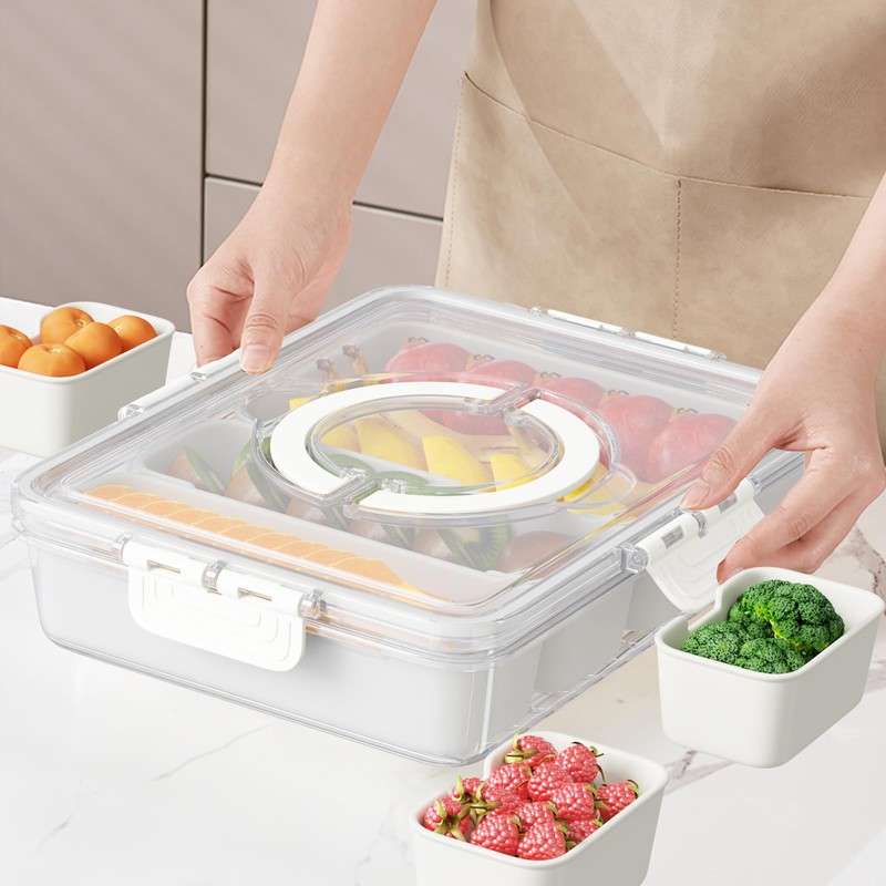 Snackle Box Container,Divided Serving Tray with Lid and Handle,7 Portable