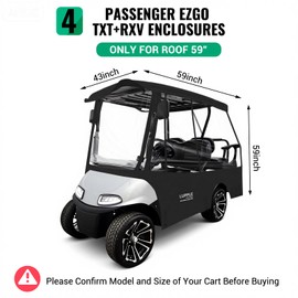 4 Passenger Golf Cart Enclosure for EZGO TXT RXV – Short Roof 59" Rain Cover, 2+2 Seater Winter Weather Protection with 600D Waterproof Windproof Oxford & 4-Sided Clear PVC Zippered Doors (Black)