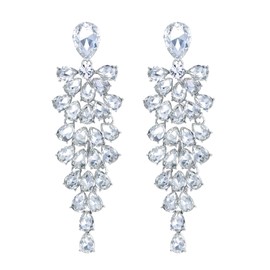 Clearine Women's Crystal Earrings Wedding Bridal Ear Multilayer Teardrop Cluster Bling Earrings Clear Silver Tone, Zinc