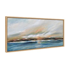 Kate and Laurel Sylvie Sunday Morning Framed Canvas Wall Art by Mary Sparrow, 18x40 Natural, Decorative Abstract Landscape Art on Framed Gallery-Wrapped Canvas
