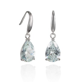 Namana Silver Dangle Earrings with Pear Shaped Stones - Bridal or Bridesmaid Earrings for Women