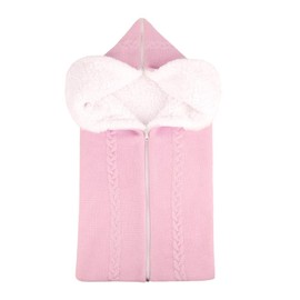 Baby Swaddle Blanket Stroller Wrap Fleece Knit Sleeping Bag Soft Warm Nap Blanket Plus Velvet for 0-12 Month Baby Boys Girls (Pink)