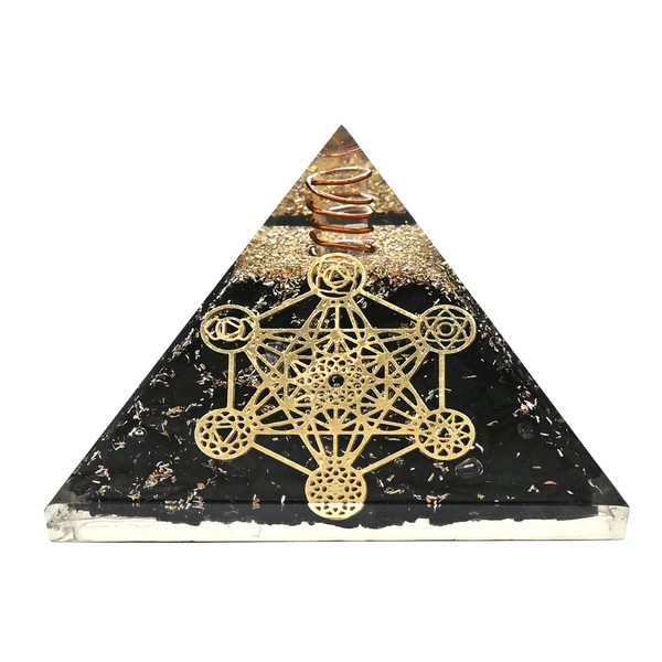 Large Orgone Pyramid | Black Tourmaline Pyramid Crystal | Chakra Metatron Orgonite Pyramid | Organ Pyramids Positive Energy Healing