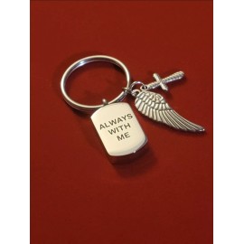Cremation Keyring, Urn Keyring, Urn Jewelry,  Silver Urn Keyring w/ Cross & Wing