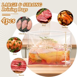 TWOWYHI 4 Packs Brining Bags for Turkey 26"×22" Large Turkey Brine Bags Holds up 35lb with Thickened Zipper Turkey Brining Bags with 3PCS Strings Brine Bags for Thanksgiving Turkey Chicken Beef
