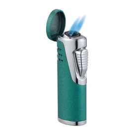 Visol Cradle Butane Torch Double Flame Refillable Gas Lighter, Built in Punch, Fuel Window, and Adjustable Flame Lighter (Shipped Without Butane) (Green)