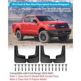 Wocch Mud Flaps for Ford Ranger 2024 2025 (Not Fit for Raptor Model) Front & Rear No Drill All Weather Mudflaps Splash Guards for Ranger Trucks