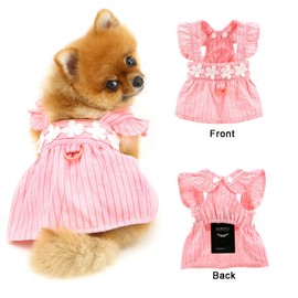PAIDEFUL Small Dog Dress Elegant Girl Dogs Sundress Striped Puppy Skirt with Flower Embroidery Summer Strap Princess Dresses Cool Pet Clothes Cute Cat Chihuahua Costume Button D-ring,Pink,S