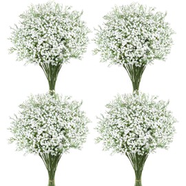 Babys Breath Artificial Flowers, 12 Pcs White Fake Baby Breath Flowers Artificial Bulk Real Touch Faux Gypsophila Bouquets for Wedding Floral Arrangement Party Home Decoration