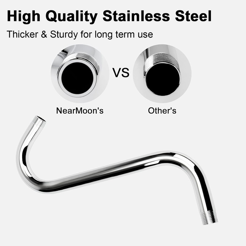 NearMoon S Shaped Shower Head Riser Arm, Shower Extender Arm