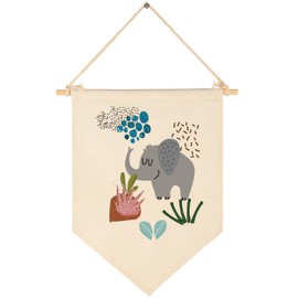 Woodland Animal Elephant-Sign Above Crib-Wall Decor Gifts for Baby Girls Boys Kids-Canvas Hanging Flag Pennant Banner Wall Decor Gifts for Nursery Baby Room Playroom Homeschool Bedroom Front Door