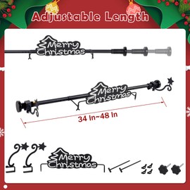 ATDAWN Christmas Front Door Garland Hanger, Merry Christmas Garland Holder, Black Iron Rectangular Hanger, Adjustable Width 34-48 Inches, No Nails or Screws