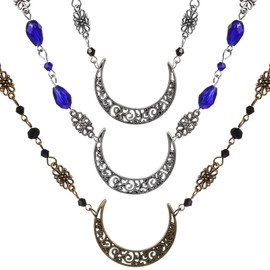 Minkissy Bohemian Head Chain Moon Pendant Head Chain Half Moon Headdress Retro Crystal Inlaid Forehead Jewellery Necklace for Women Lady Girls Pack of 3, Crystal