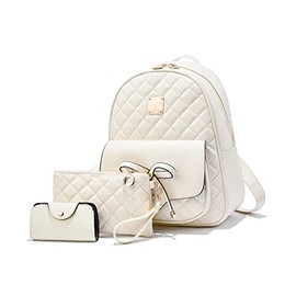 EVEOUT Women's Backpack PU Leather Casual Daypack for Travel School Work Shoulder Bag Backpack Set, Style 2 White, casual