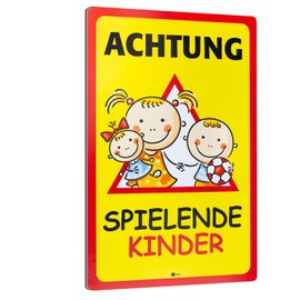 Sign 'Caution. Children Playing, Size: 20 X 30 CM Text in _ 110, Caution, Beware, Warning Sign of children, Slow Ride, Play Street