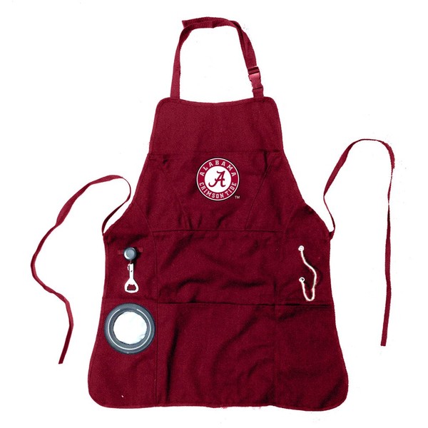 Team Sports America Collegiate University of Alabama Ultimate Grilling Apron Durable Cotton with Beverage Opener and Multi Tool For Football Fans Fathers Day and More