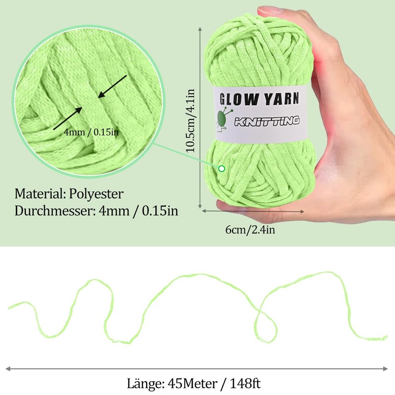 Glow-in-the-dark braided yarn, multiple colours, 4 mm