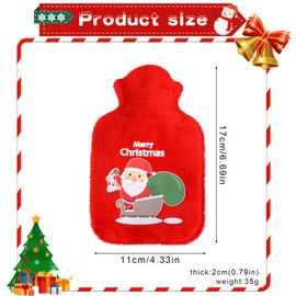 PLUSHCEWT 200ml Christmas Small Hot Water Bottle Mini Hot Water Bag for Women Children Santa Reindeer Rubber Water Bag Reusable Durable Washable Hot Water Bag for Pain Relief (A)