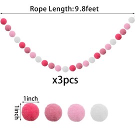 3PCS Felt Ball Garland Pink Pom Pom Garland 9.8 Feet 36 Balls 4 Pastel Colors Pink Pom Pom Decorations Nursery Decor Bunting Birthday Party Decorations for Mardi Gras Thanksgiving Christmas Wall