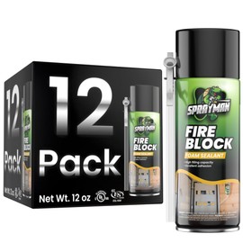 SPRAYMAN Fire Block Spray Foam - (12x12oz) Orange Fire Block Spray, Fire Rated Polyurethane Foam for Gap Filling, Sealing on Windows & Doors, Walls, Joints & Pipes, Straw Use - 12 Pack
