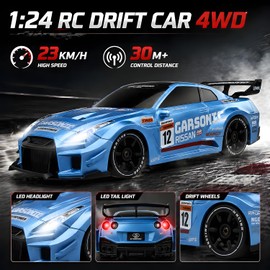 HTURCCOP 1:24 RC Drift 2.4GHz with LED Light Race Car Toys for Boys and Girls Aged 6+ Speed Adjustable up to 23Km/H, High-Speed RC Racing Cars Toy Gift for Boys & Girls