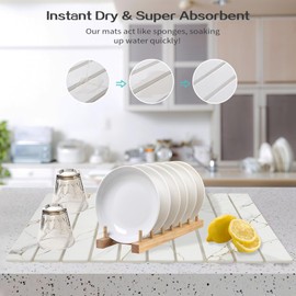 BELLPO Stone Dish Drying Mat for Kitchen Counter 24"×16" - Quick Dry, Foldable, Non Slip, Eco-Friendly, Absorbent Diatomaceous Earth Mat (White)