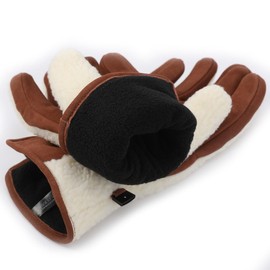 Harssidanzar Winter Outdoor Gloves For Women's Genuine Suede Sherpa Gloves Warm Thinsulate Lined SL021CA,Beige/Light brown,Size XL