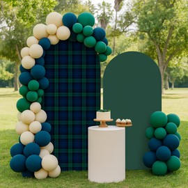 Agogos Set of 2 Tartan Plaid Arch Backdrop Cover Tartan Tiles Spandex Stretchy Arch Cover for Bear Birthday Party Boys Baby Shower Banquet Decoration (6FT 7.2FT,Green)