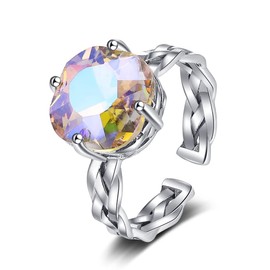 LUTAKU Silver Cuban Chain Ring for Women, 925 Silver Cubic Zirconia Promise Ring, Adjustable Anniversary Jewellery Gift