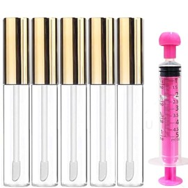 Tubos de brillo labial con varita vacía de 10 ml, paquete de 20 muestras de cepillo para polvo aplicador, botellas de contenedores para bricolaje, Dorado, 5 Piece Set, Oro metálico