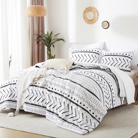 BOLINLIVING Comforter Set, Boho Stripe Comforter Set, Bed in a Bag Soft Bohemia Bedding Lightweight Breathable for All Seasons (Boho White, King)