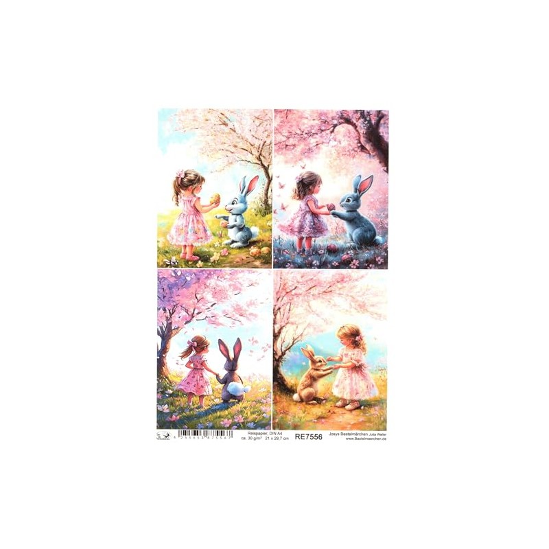 Rice Paper DIN A4 Straw Silk Decoupage Easter Cute Rabbit