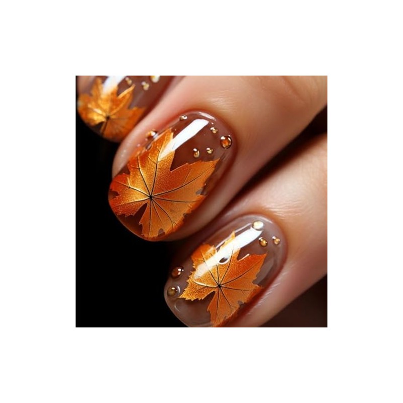 Maple Leaf Press on Nails 24Pcs Fall Leaves Stick on
