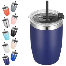 VEGOND Stainless Steel 12 oz Tumblers bulk Vacuum Insulated Double Wall Travel Tumbler with Lid and Straw Reusable Tumbler, Navy Blue 1 Pack